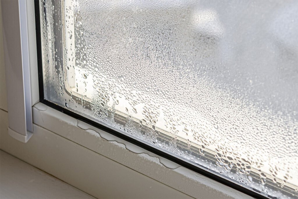 Windows fogging or forming droplets during the morning